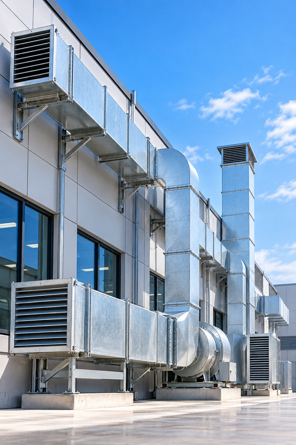 Contemporary commercial building with integrated climate systems